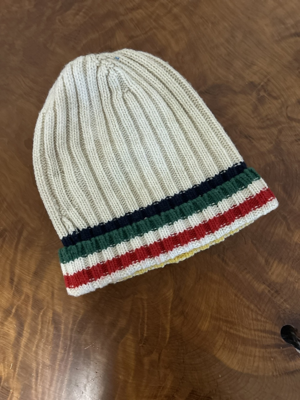 Vintage Hudson’s Bay Style Striped Knit Beanie Toque - Cream Multi OS